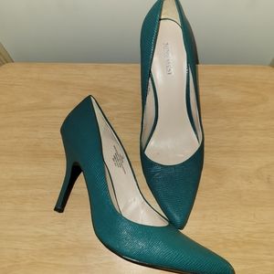 Nine West Teal Lizard Embossed Faux Leather High Heeled Pumps